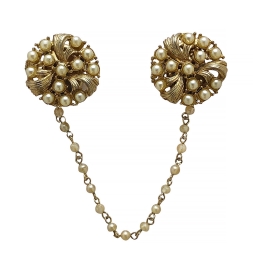 Антикварная брошь-шатлен Pat.Pend. двойная с жемчужинками