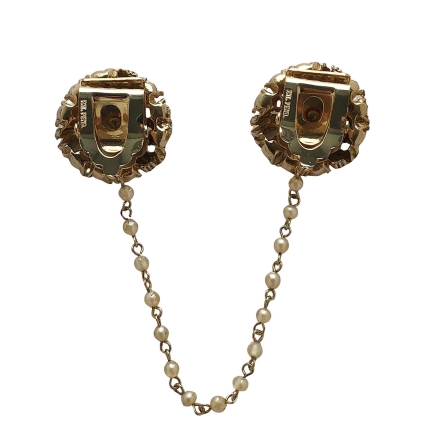 Антикварная брошь-шатлен Pat.Pend. двойная с жемчужинками