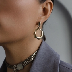 Антикварные серьги с кольцом приглушенная позолота 1950-е