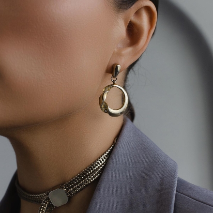 Антикварные серьги с кольцом приглушенная позолота 1950-е