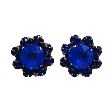 Антикварные клипсы из старинного серебра с синими кристаллами