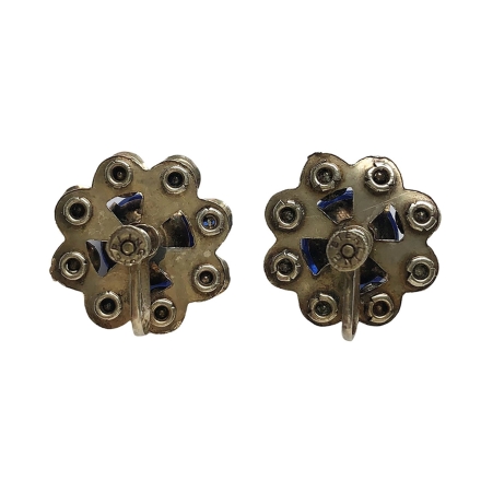 Антикварные клипсы из старинного серебра с синими кристаллами