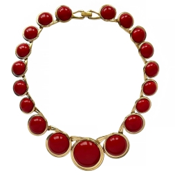 Trifari редкое винтажное колье с крупными красными кабошонами