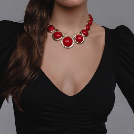 Trifari редкое винтажное колье с крупными красными кабошонами