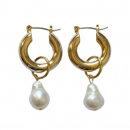 Серьги кольца со съемными подвесками Gold and Pearl