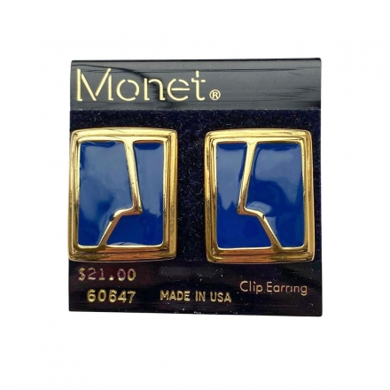 Monet (nos) новые редкие винтажные клипсы темно-синие