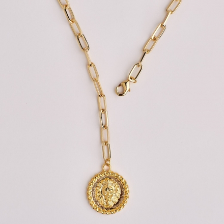 Позолоченный медальон со львом на цепочке Leo Gold