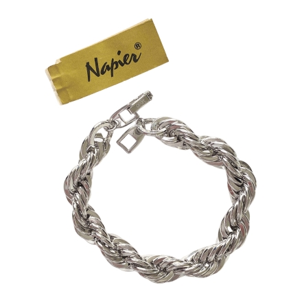 Napier винтажный крупный браслет с кордовым плетением серебристый