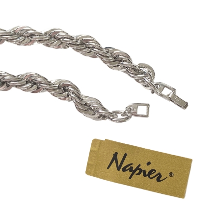Napier винтажная крупная цепь с кордовым плетением серебристая